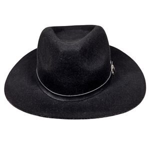 ROXY WOMEN'S BLACK WOOL FEDORA HAT – WIDE BRIM, LEATHER BUCKLE BAND, ONE SIZE